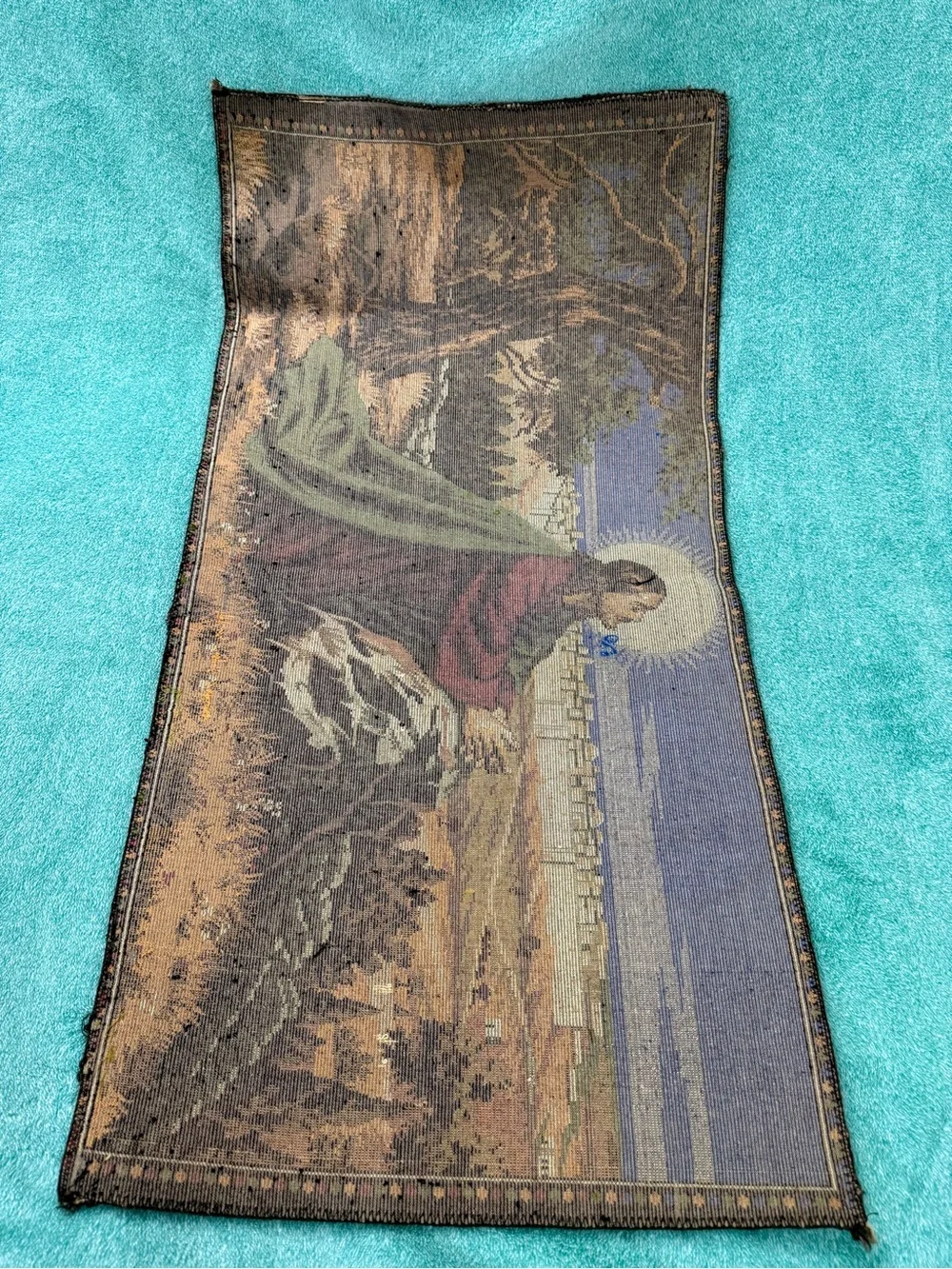 Velvet Tapestry Depicting Jesus Christ Praying in the Garden of Gethsemane.- VTG